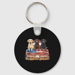 Patriotic Labrador Dog American Flag Truck 4th of Key Ring