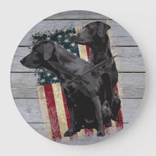 Patriotic Labrador Retriever, American Flag Large  Clock