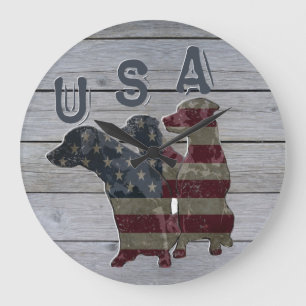 Patriotic Labrador Retriever, American Flag Large  Clock