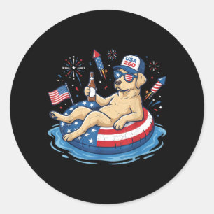 Patriotic Labrador Retriever Beer Floatie Usa Flag Classic Round Sticker