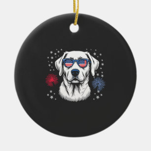 Patriotic Labrador with USA Shades Ceramic Tree Decoration