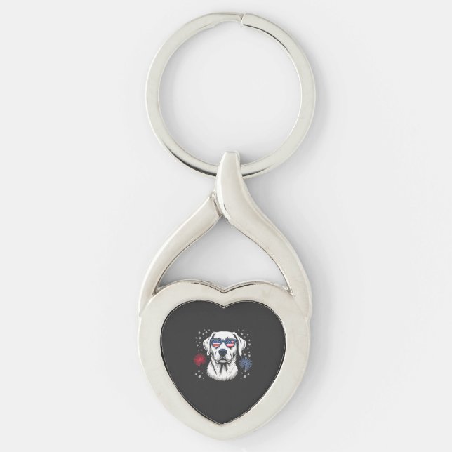 Patriotic Labrador with USA Shades Key Ring (Front)
