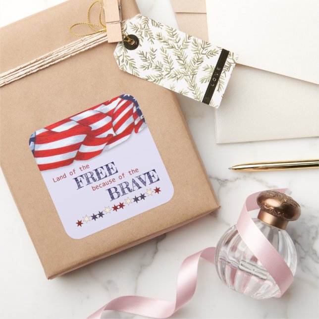 Patriotic Land of the Free Bunting Colourful  Square Sticker (Gifting)