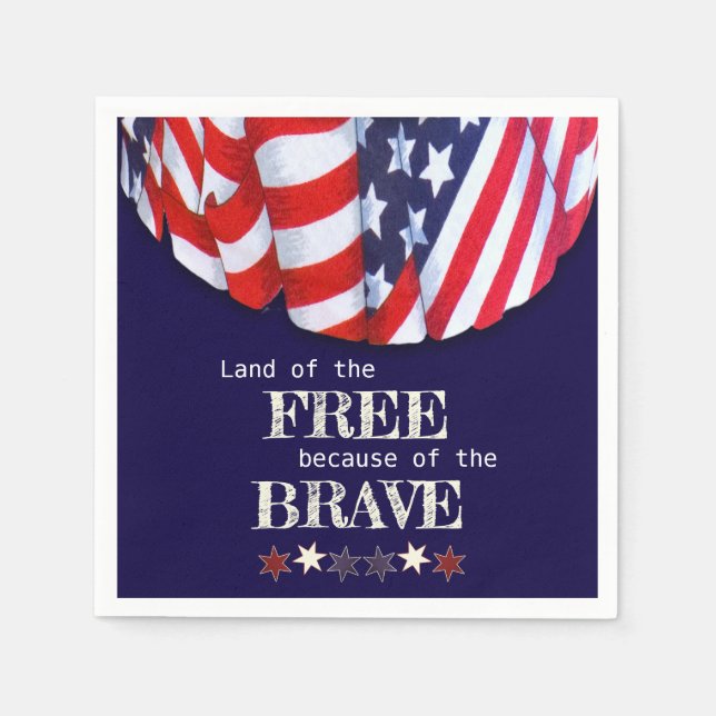 Patriotic Land of the Free Red White Blue Bunting Napkin (Front)