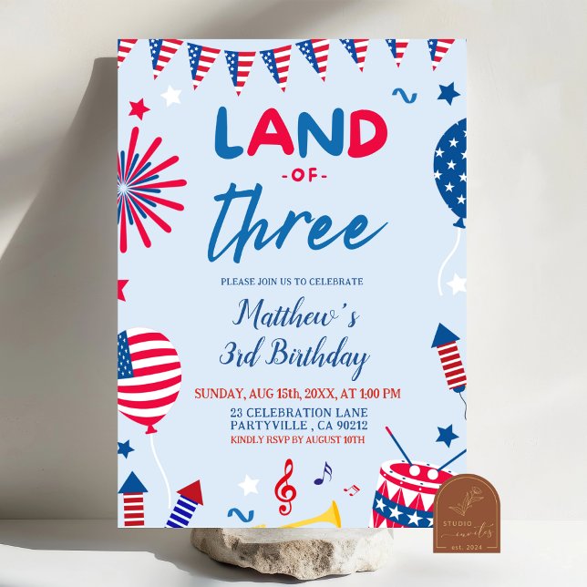 Patriotic Land of the Three Birthday Invitation (Creator Uploaded)