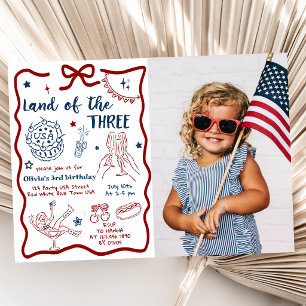 Patriotic Land of the Three Birthday Photo Invitation