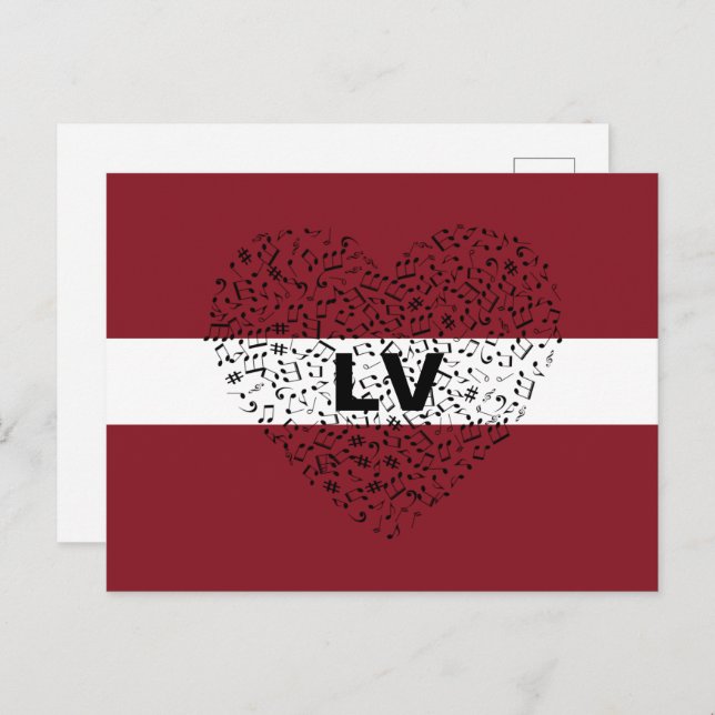 Patriotic Latvia Flag with a musical heart Postcard (Front/Back)