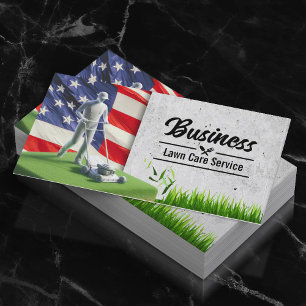 Patriotic Lawn & Landscaping Service Mowing Business Card