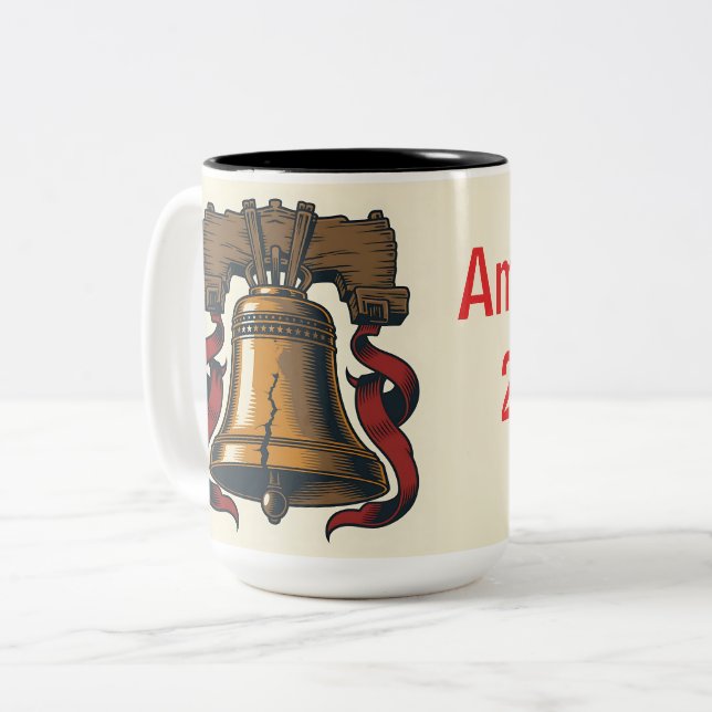 Patriotic Liberty Bell Two-Tone Coffee Mug (Front Left)