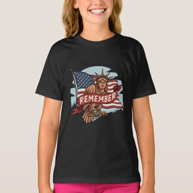  Patriotic Liberty Eagle "Remember" Graphic T-Shirt (Front)