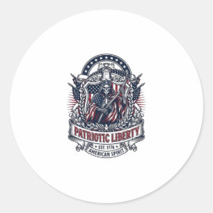 Patriotic Liberty Reaper Dark Patriot Skeleton & R Classic Round Sticker