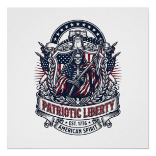 Patriotic Liberty Reaper Dark Patriot Skeleton & R Poster