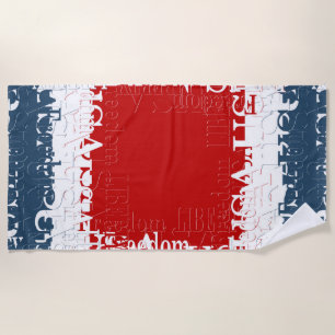 Patriotic Liberty Square Red White & Blue Beach Towel