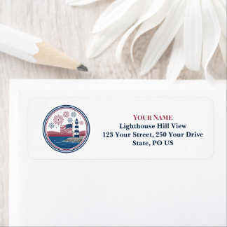 Patriotic Lighthouse American Flag Red Blue White