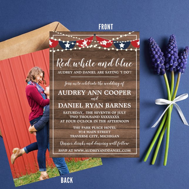 Patriotic Lights Fourth of July Photo Wedding Invitation (Creator Uploaded)