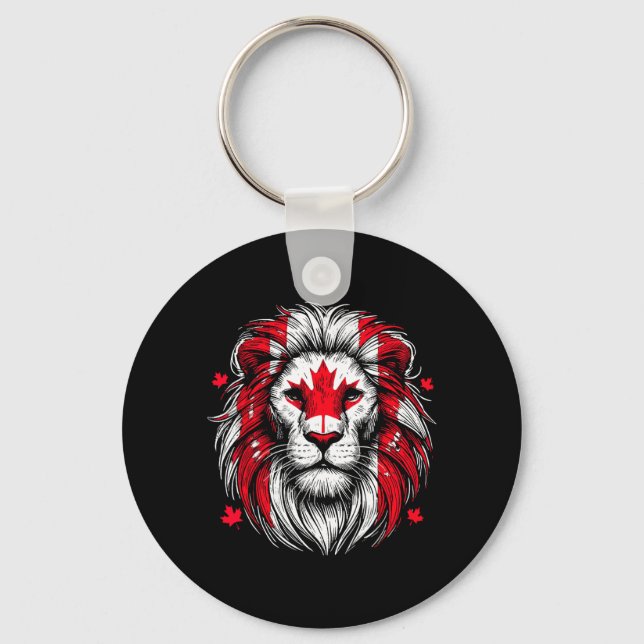 Patriotic Lion Maple Leaf Flag Canada Day Canadian Key Ring (Front)