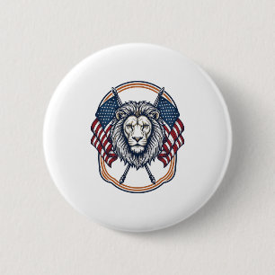 Patriotic Lion with American Flags Vintage 6 Cm Round Badge