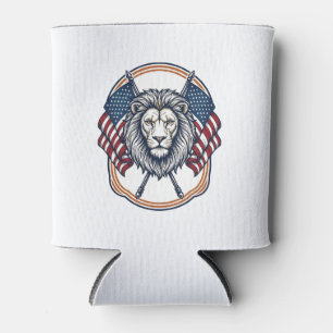 Patriotic Lion with American Flags Vintage Can Cooler