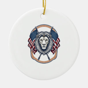 Patriotic Lion with American Flags Vintage Ceramic Tree Decoration