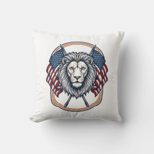 Patriotic Lion with American Flags Vintage Cushion