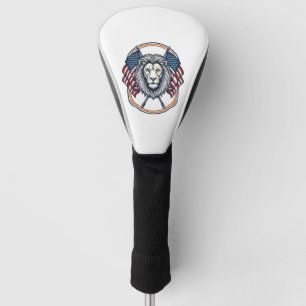 Patriotic Lion with American Flags Vintage Golf Head Cover