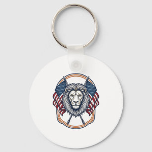 Patriotic Lion with American Flags Vintage Key Ring