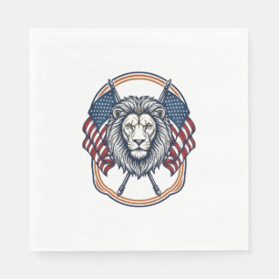 Patriotic Lion with American Flags Vintage Napkin