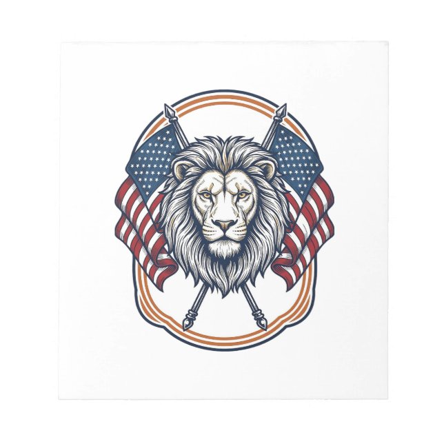 Patriotic Lion with American Flags Vintage Notepad (Front)