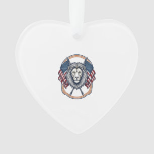 Patriotic Lion with American Flags Vintage Ornament