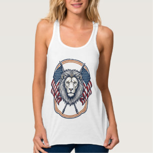 Patriotic Lion with American Flags Vintage Singlet
