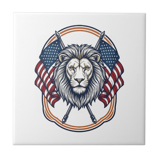 Patriotic Lion with American Flags Vintage Tile (Front)