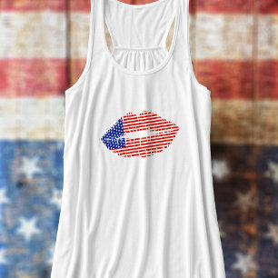 Patriotic Lipstick Kiss USA Flag Womens Tank Top