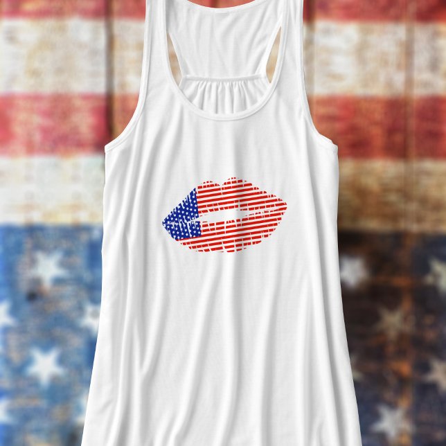 Patriotic Lipstick Kiss USA Flag Womens Tank Top (A lipstick kiss in red white and blue. Perfect to wear at your July 4th BBQ)