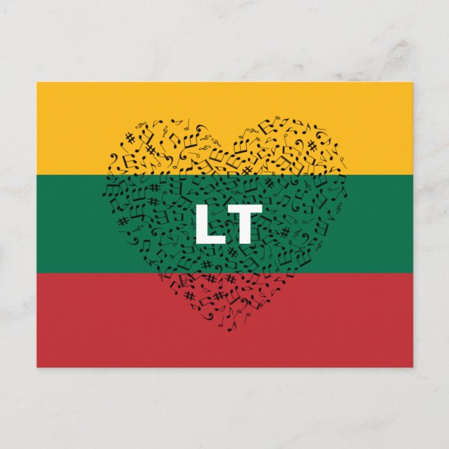 Patriotic Lithuania Flag with a musical heart Postcard (Front)