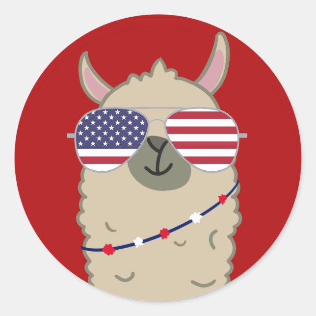 Patriotic llama classic round sticker (Front)