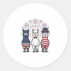 Patriotic Llama Fireworks Vintage Vector Shirt_1 Classic Round Sticker