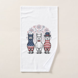 Patriotic Llama Fireworks Vintage Vector Shirt_1 Hand Towel