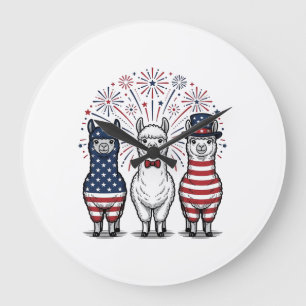 Patriotic Llama Fireworks Vintage Vector Shirt_1 Large Clock