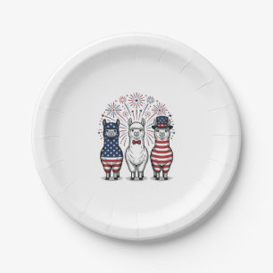 Patriotic Llama Fireworks Vintage Vector Shirt_1 Paper Plate