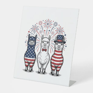 Patriotic Llama Fireworks Vintage Vector Shirt_1 Pedestal Sign