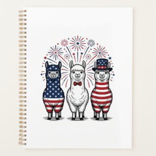 Patriotic Llama Fireworks Vintage Vector Shirt_1 Planner