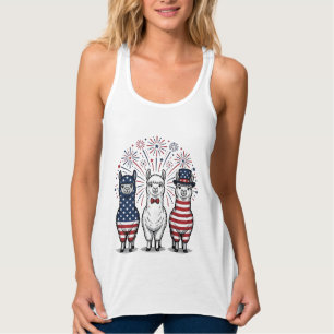 Patriotic Llama Fireworks Vintage Vector Shirt_1 Singlet
