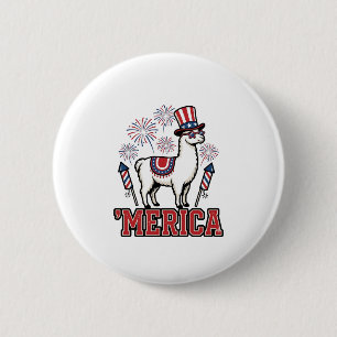 Patriotic Llama Merica Vintage Vector Design_1 6 Cm Round Badge