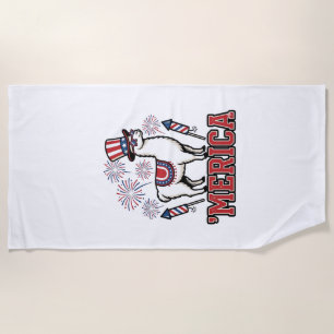 Patriotic Llama Merica Vintage Vector Design_1 Beach Towel