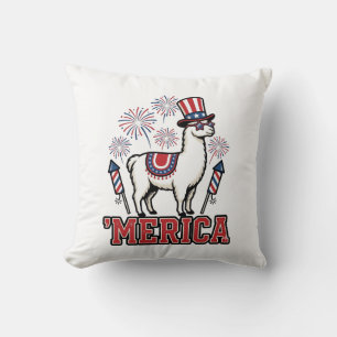 Patriotic Llama Merica Vintage Vector Design_1 Cushion