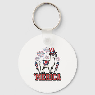 Patriotic Llama Merica Vintage Vector Design_1 Key Ring