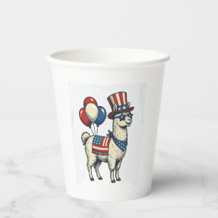 Patriotic Llama Vintage Engraving Shirt Design_1 Paper Cups