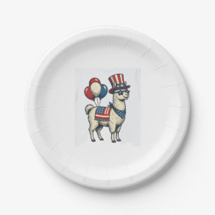 Patriotic Llama Vintage Engraving Shirt Design_1 Paper Plate