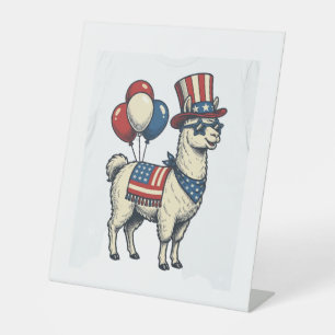 Patriotic Llama Vintage Engraving Shirt Design_1 Pedestal Sign