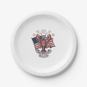Patriotic Lobster Flag Vintage Engraving T-Shirt_1 Paper Plate